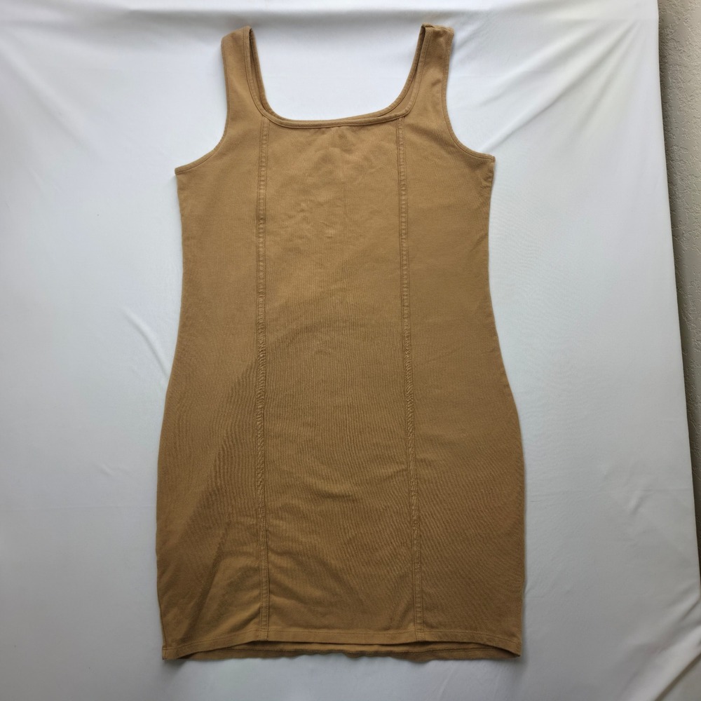 Wild Fable XL Camel Tan Seamed Bodycon Tank Dress Sleeveless Knit Mini Stretch